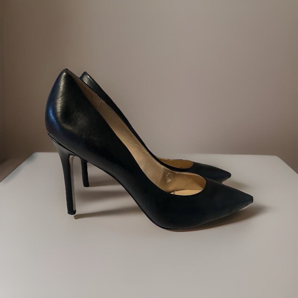 SAM EDELMAN Women's Black Leather Danna Pointed-Toe Stiletto Pumps Size 10